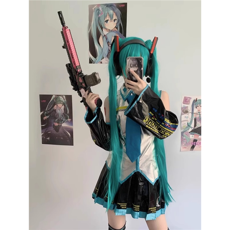 Косплей-костюм MIKU Formula Suit, лаковая юбка в стиле JK, наушники (парик опция)