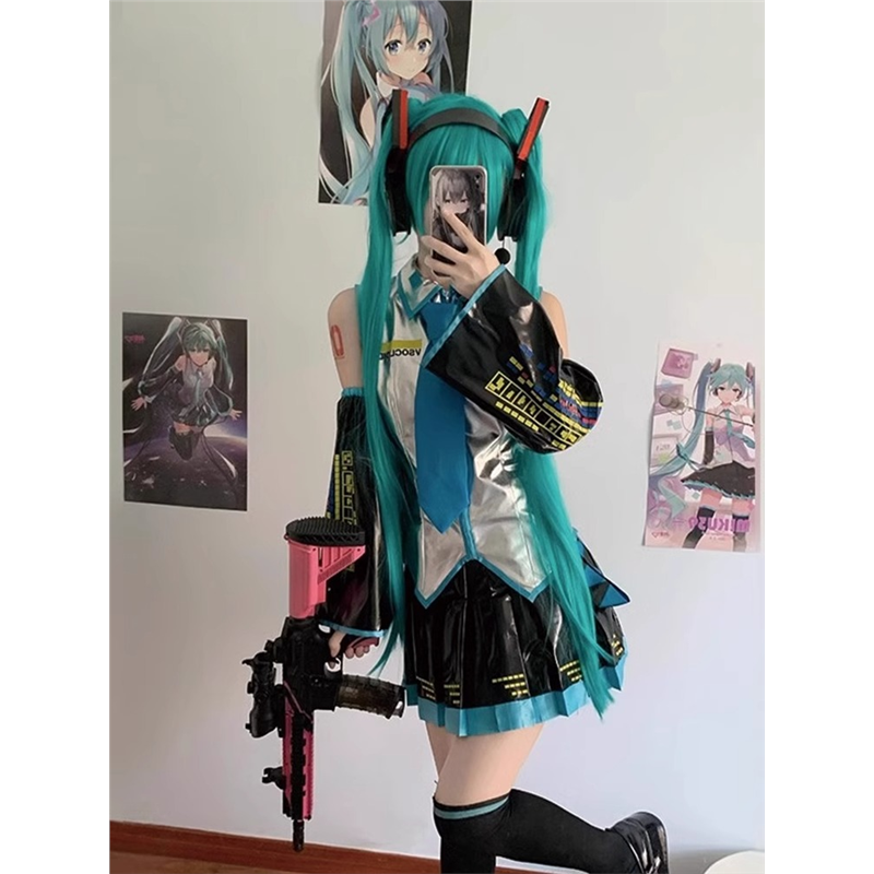 Косплей-костюм MIKU Formula Suit, лаковая юбка в стиле JK, наушники (парик опция)