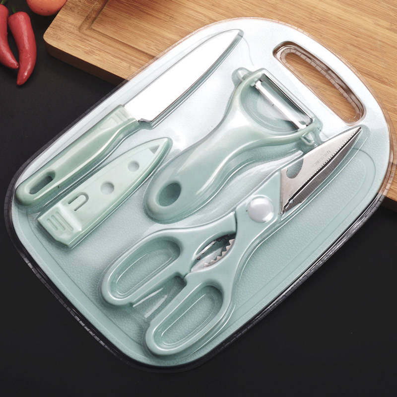 Baby non-staple food tool set fruit knife four-piece set dormitory household cutting board scissors peeler peel knife cut three