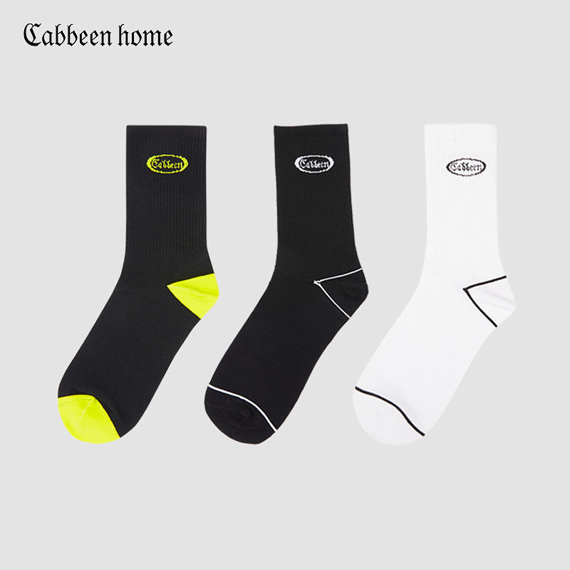 Cabbeen Home Cabin Men Antibacterial Trend Sweat Absorb Black Street Fashion Design Sports Stockings