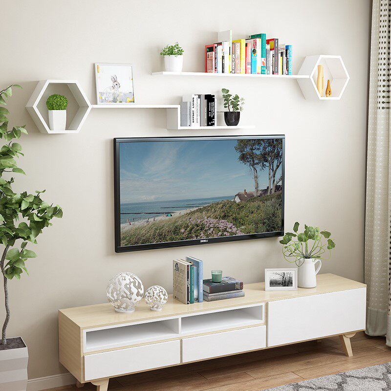 Wall shelf free punching wall hanging bedroom living room TV background wall decoration rack room creative lattice