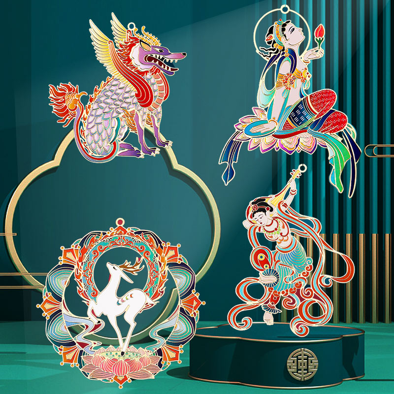 Guochao Dunhuang Flying Apsaras Bookmark Metal Classical Chinese Style Exquisite Gift Box Nine-Colored Deer Forbidden City Museum Cultural and Creative Products Antique Gifts Creative Craft Gifts Ornament Custom Primary School Students Gifts for Foreigners