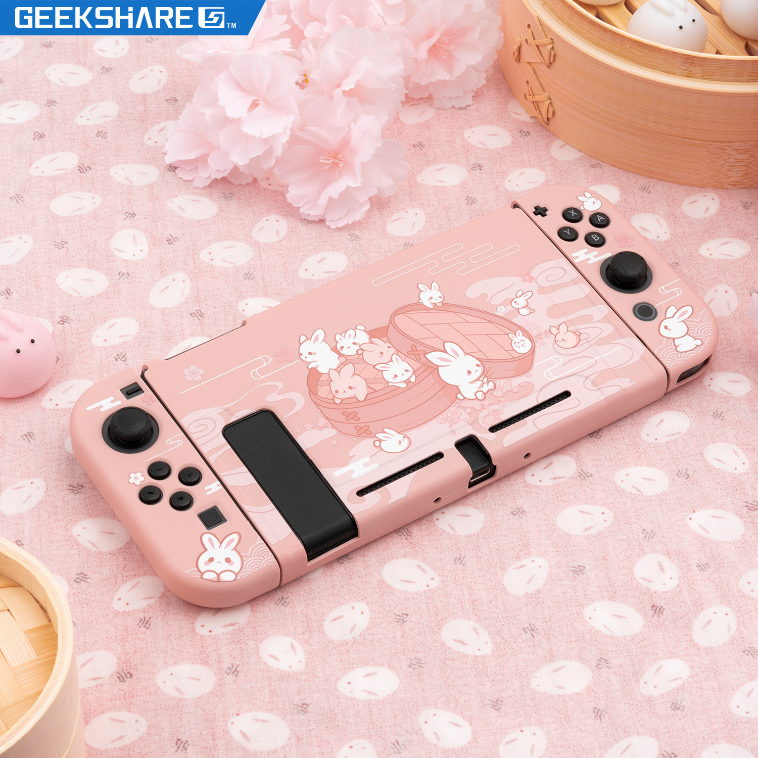 Extremely want Nintendo switch steamed bun rabbit protective shell soft shell ns split protective cover joycon handle cover cute and cute TPU handle soft shell portable anti-fall game peripheral accessories