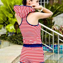 Student Conservative Conjoined Swimsuit Cute Flat Corner Sports Spa Surf Seaside Small Chest Shade of Slim Girl Stripes