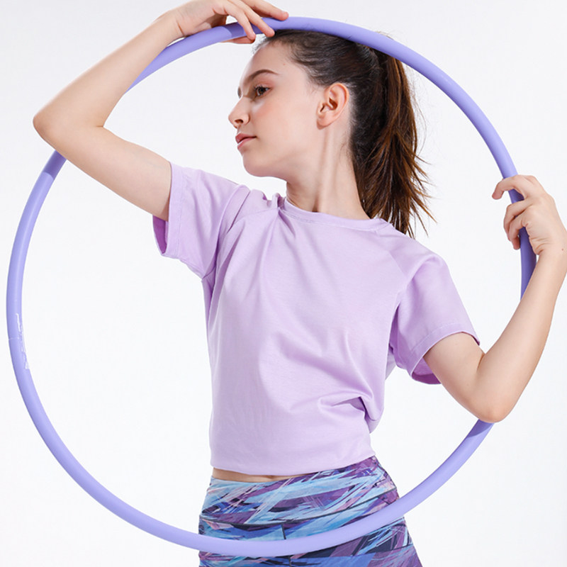 Girl speed dry clothes Summer thin jacket short sleeve T-shirt back open fork design feeling small child round collar pure cotton