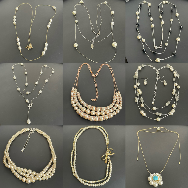 European and American Retro Jewelry for Women, Imitation Pearl Beaded Rhinestone Necklace, Colorful Gemstone Sweater Chain, Clavicle Chain 210