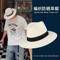 Raffia hat mens sunshade summer seaside vacation beach Internet celebrity sunscreen hand-woven wide-brimmed French top hat