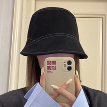 Japanese spring and summer face-covering fisherman hat with long front and short back womens solid color all-match face-showing small basin hat Korean style plain bucket hat