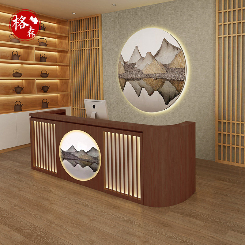 Retro cashier counter hotel dining room bar table Chinese-style health front desk company reception desk arc round corner customization