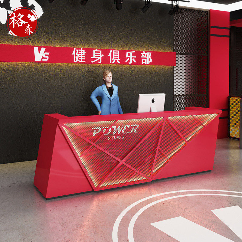 Industrial style bar wrought iron gym dance studio reception desk personalized custom corner men's clothing store cashier counter