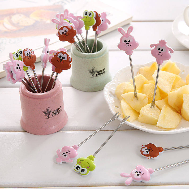 Creative Cartoon Stainless Steel Fruit Fork Set Mini-Sign Children's Cake Fork Portable Dessert Fork
