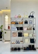 Internet celebrity clothing store display rack island table stainless steel ins glass display rack jewelry shoe bag floor-standing storage rack