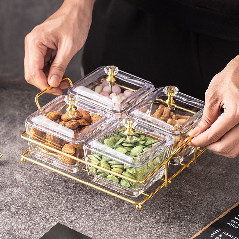 Nordic Light Lavish Glass Divided Snack Pan Fruit Nut Dried Fruits Candy Refreshments Snack Parquet Home Clubhouse