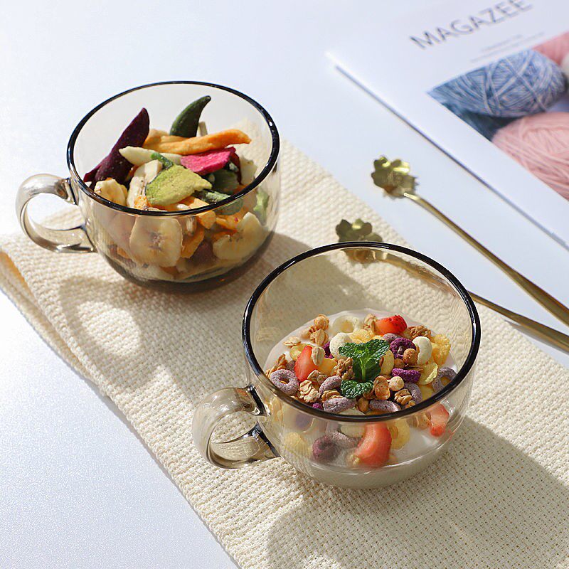 Tea Colour Oat Breakfast Cup Glass Cup Water Glass Female Summer Home Large Capacity Macki Milk Coffee Cup With Lid Spoon