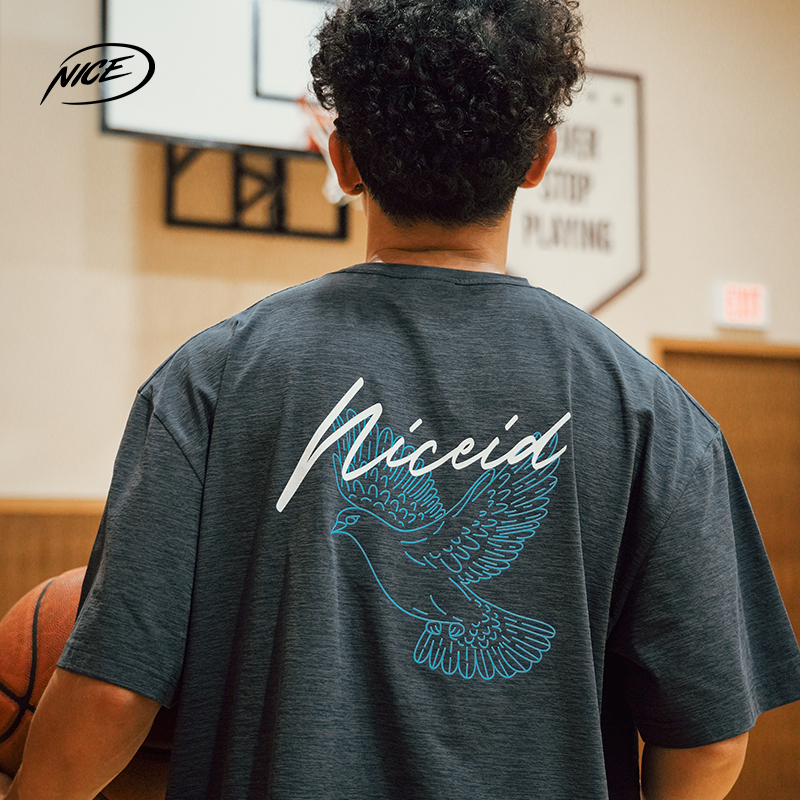 Niceid Nice Peace Dove Sports Short-Sleeve Crew Neck Water-Activated Moisture-Wicking Loose Basketball Training T-Shirt