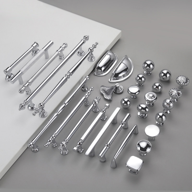 High-End Silver Handle, Modern Minimalist Cabinet Drawer Wardrobe Door Handle, Bright Chrome Semi-Circular Handle, Single-Hole Hardware