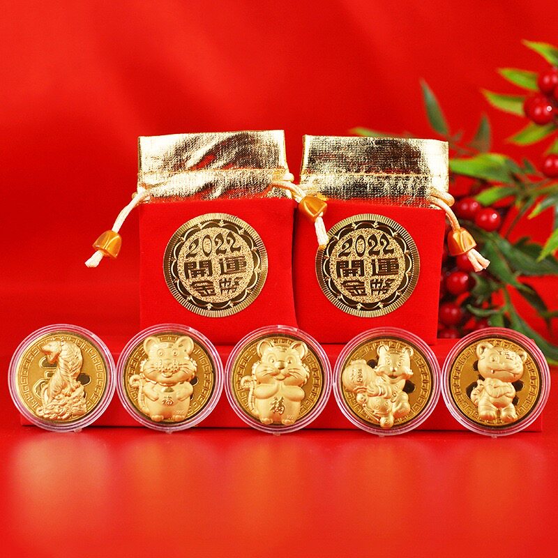 2022 Tiger Year Open Shipping Gold Coins Gold Leaf Raw Xiao He Year Old Commemorative Coin Red Packet Customized New Year With Hand Gift Small Gift