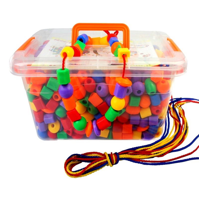 Children handmade threading large string of beads toys wearing rope beads Early teaching male girl's hand necklace to make wrap around bead building blocks