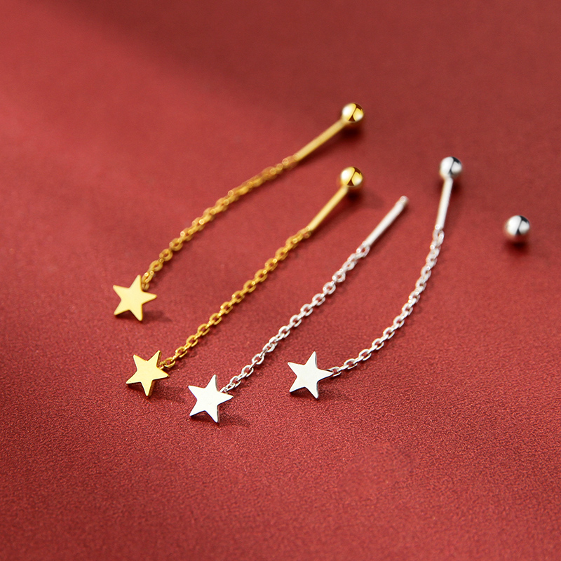 Sterling silver earrings female star earrings screw cap earrings high-quality long version 2022 new trend Su earrings