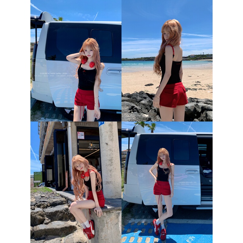 Beautiful Sidekick [Shop Owner's Favorite] Color-Blocked Red Bow Embroidered Camisole for Women, Slim Fit, Can Be Worn as an Inner Layer for a Spicy Look