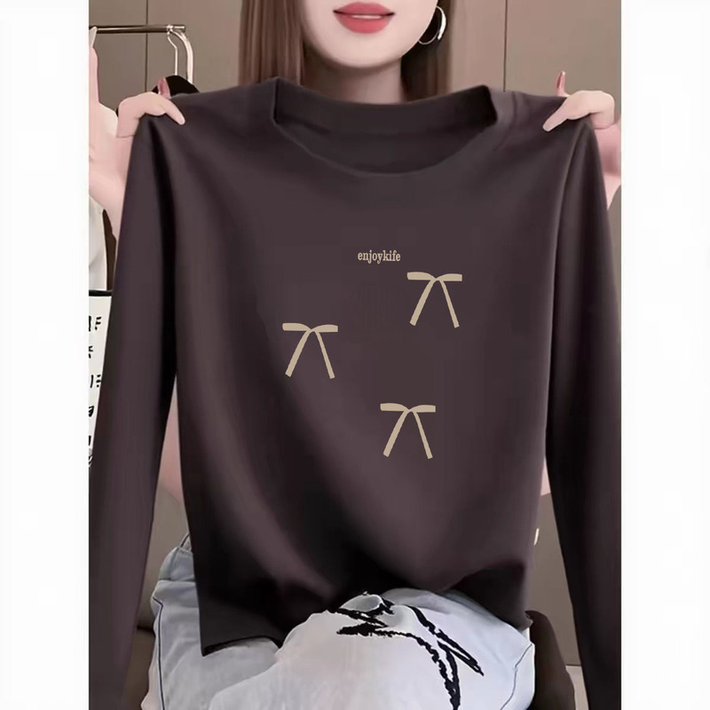 European-Style 92% Cotton Coffee-Colored Long-Sleeve T-Shirt, New Stylish Loose-Fitting Slimming Top for Women, Suitable for Spring, Autumn, and Winter as a Base Layer European-Style 92% Cotton Coffee-Colored Long-Sleeve T-Shirt, New Stylish Loose-Fitting Slimming Top for Women, Suitable for Spring, Autumn, and Winter as a Base Layer