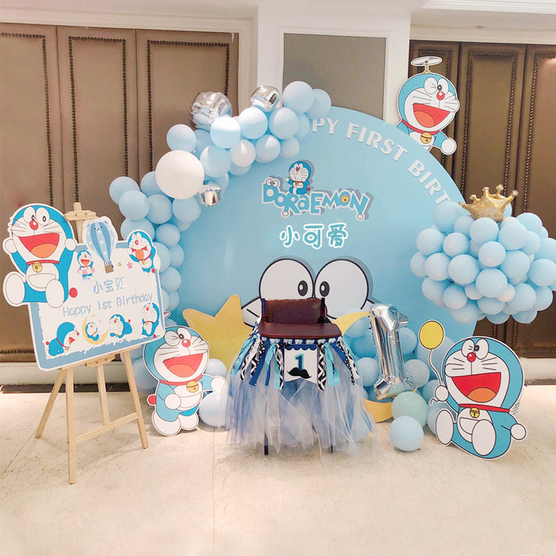 Doraemon doraemon jingle cat birthday decoration scene layout balloon boy baby one-year-old background kt board