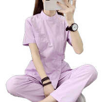 Nurse uniform short-sleeved womens suit plastic surgery hospital dental and oral doctor overalls split confinement nanny uniform summer thin style