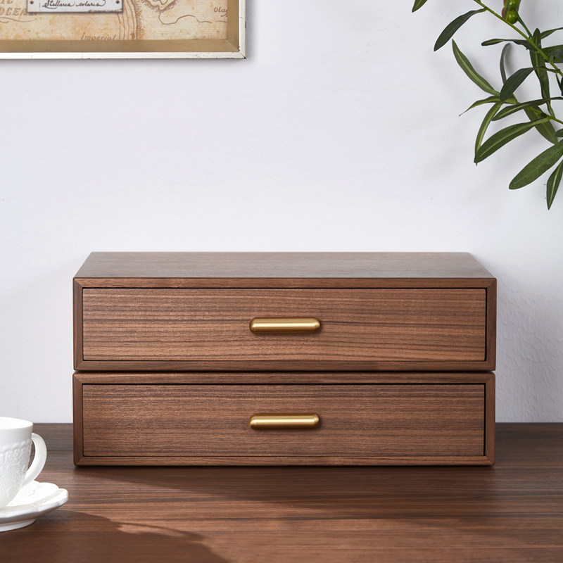 Black walnut solid wood Japanese drawer desktop storage box multi-layer a4 file office household sundries rack