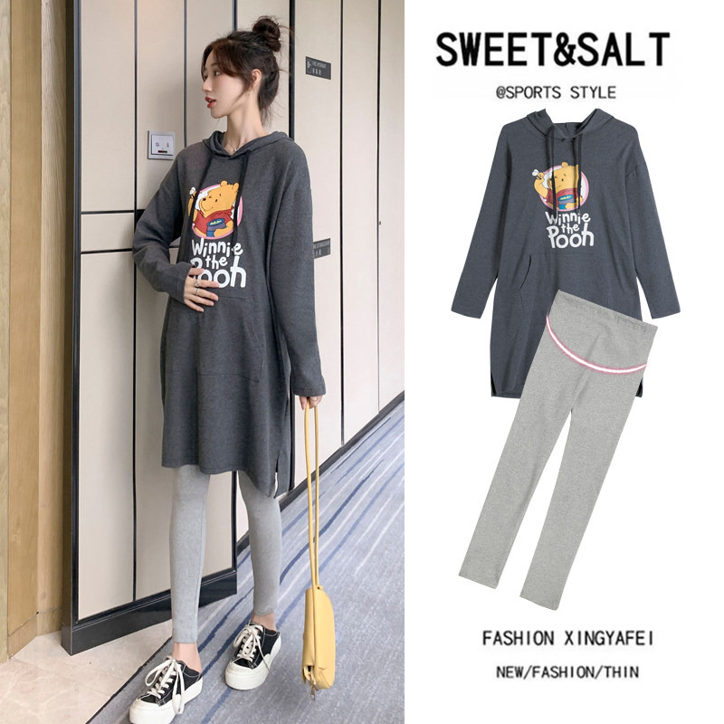 Small maternity clothes autumn fashion fashion 2021 new long-sleeved thick cotton T-shirt dress spring and autumn net red