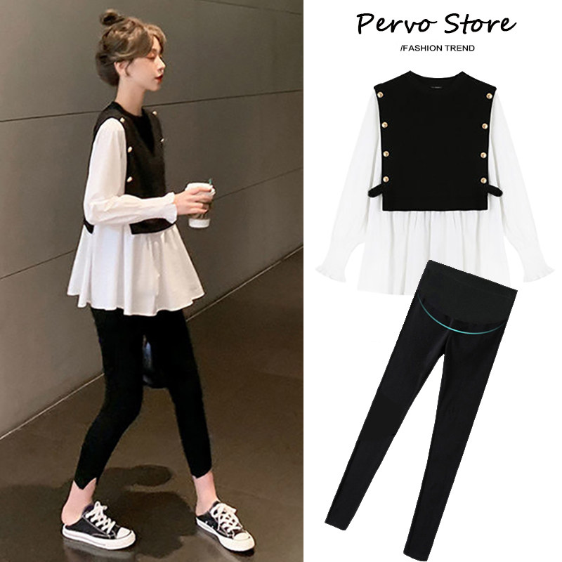 Maternity wear autumn suit fashion models 2021 new dress tops net red mid-pregnancy autumn spring and autumn models