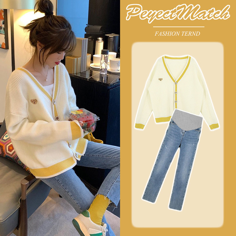 Maternity Autumn Suits Fashion Spring and Autumn Sweaters Going Out New Autumn Tops Large Size Pregnant Women Net Red Suits