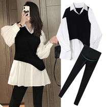 Pregnancy Woman Dress Autumn Clothing Suit Fashion style 2021 New one-piece dress blouses net Red pregnancy Midfall Spring and autumn