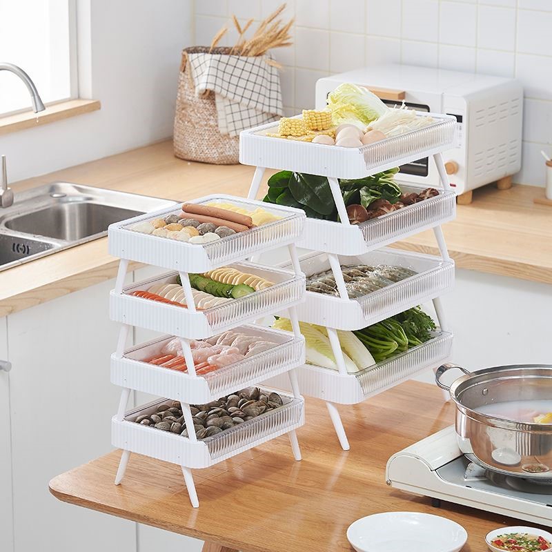 Dish preparation tray storage hot pot side dish home kitchen multi-functional storage rack multi-layer food preparation dish drain tray