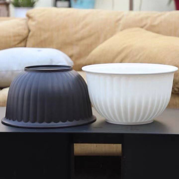 Flower pot plastic set pot white plastic hydroponic plant flower pot large thickened non-porous water-proof resin sleeping bowl lotus