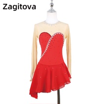 ZAGITOVA figure skating performance clothing childrens skating skirt girls adult grade examination competition red diagonal long skirt