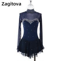 ZAGITOVA定制花样滑冰表演服女童比赛考级溜冰裙儿童成人藏蓝色