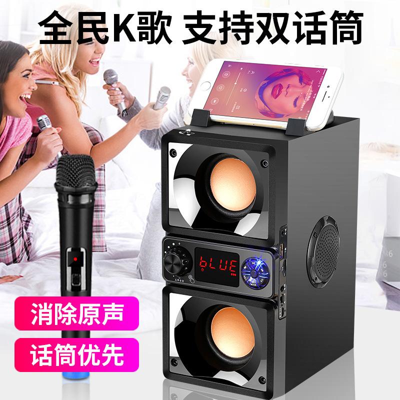 Bluetooth bass sound household cannon wireless K song large outdoor speaker 3D surrounds small volume square dance high style