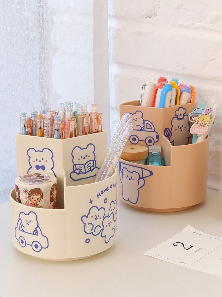 Pen holder cute 360 degree rotatable modern multifunctional simple storage box Super capacity pen holder dustproof