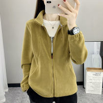 Autumn and winter stand-up collar fleece jacket for women outdoor thickened cardigan jacket for women polar fleece double-sided velvet zipper warm sweatshirt