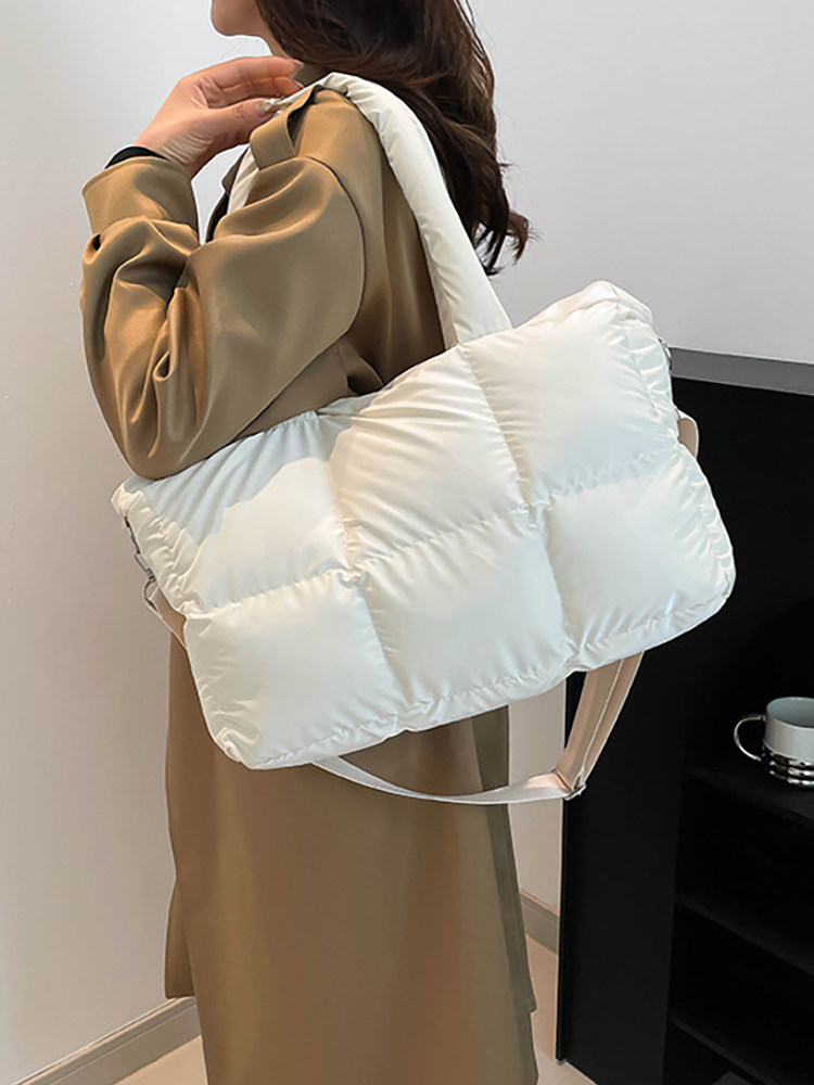 Down Cotton Tote Bag for Women, Large Capacity, 2025 New Style, Soft Puff Cloud Bag, Shoulder Handbag, Large Commuter Bag