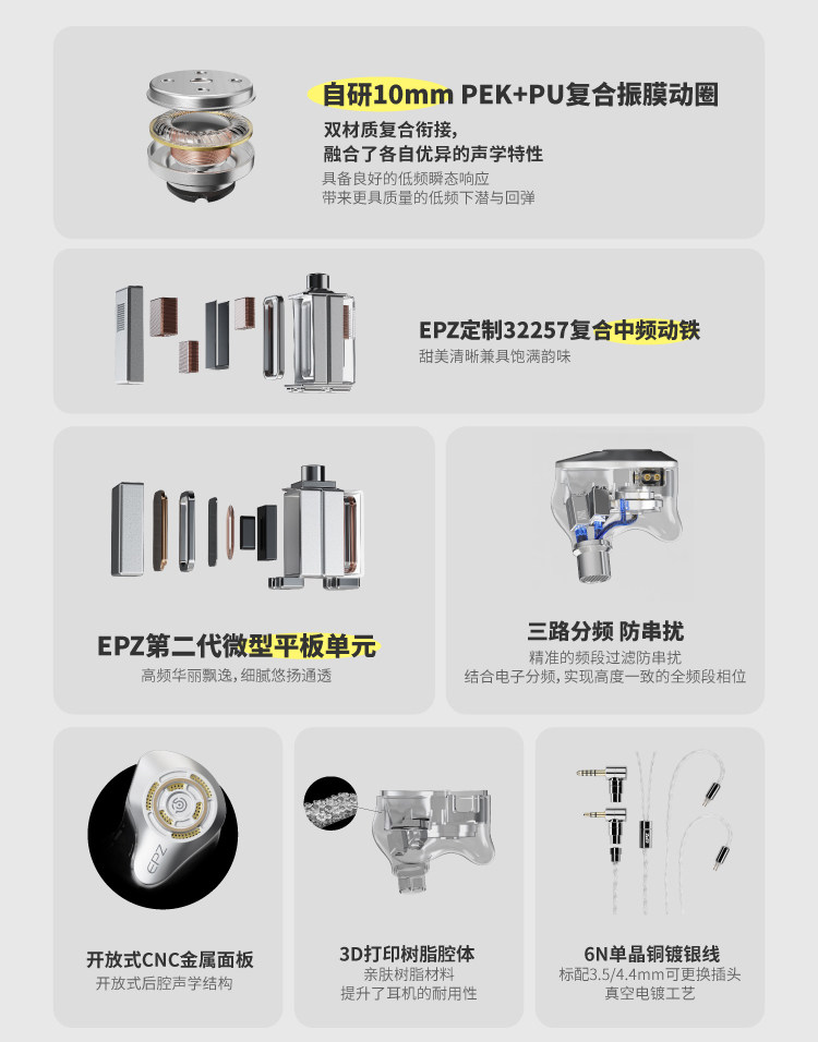 Проводные HiFi наушники epz p50有线耳机免费定制入耳式hifi监听k歌高品质音乐平板耳机