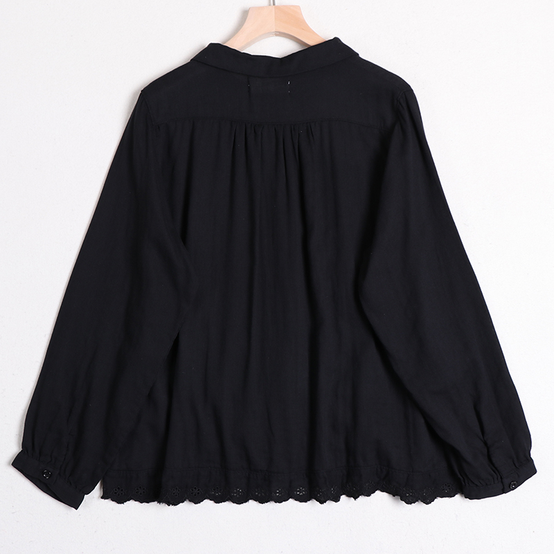 Nữ văn học ren cổ áo búp bê đôi cotton áo sơ mi nữ dài tay áo sơ mi búp bê mùa xuân và mùa thu - Áo sơ mi dài tay kiểu áo sơ mi nữ đẹp