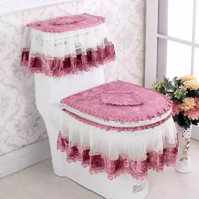 Toilet cushion three-piece European high-grade lace toilet cushion three-piece household toilet set zipper simple cloth