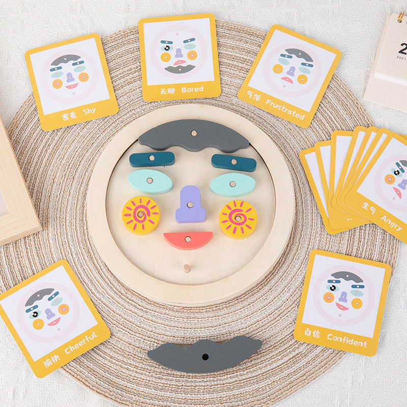 Face changing face wooded toy Puzzle Desktop 12 sheets Double face card Male girl's expression Package Structure game 2 years old