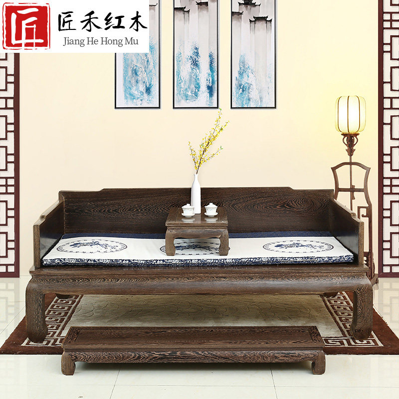 Wenge wood furniture kang bed sleeping combination New Chinese classical mahogany furniture Wenge wood plain surface Arhat bed