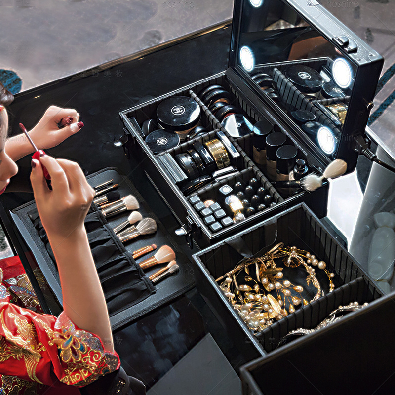 Hoshino double makeup box professional with makeup lever large capacity 2021 new style with lights for senior makeup artists