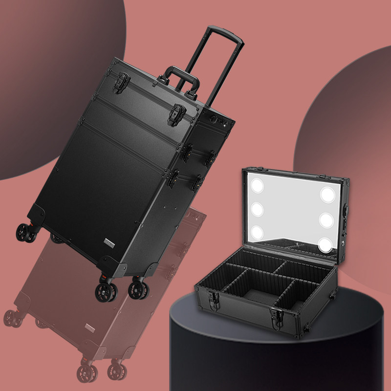 2021 new advanced professional with makeup artist special pull-lever wireless belt lamp with mirror large capacity Advanced makeup case