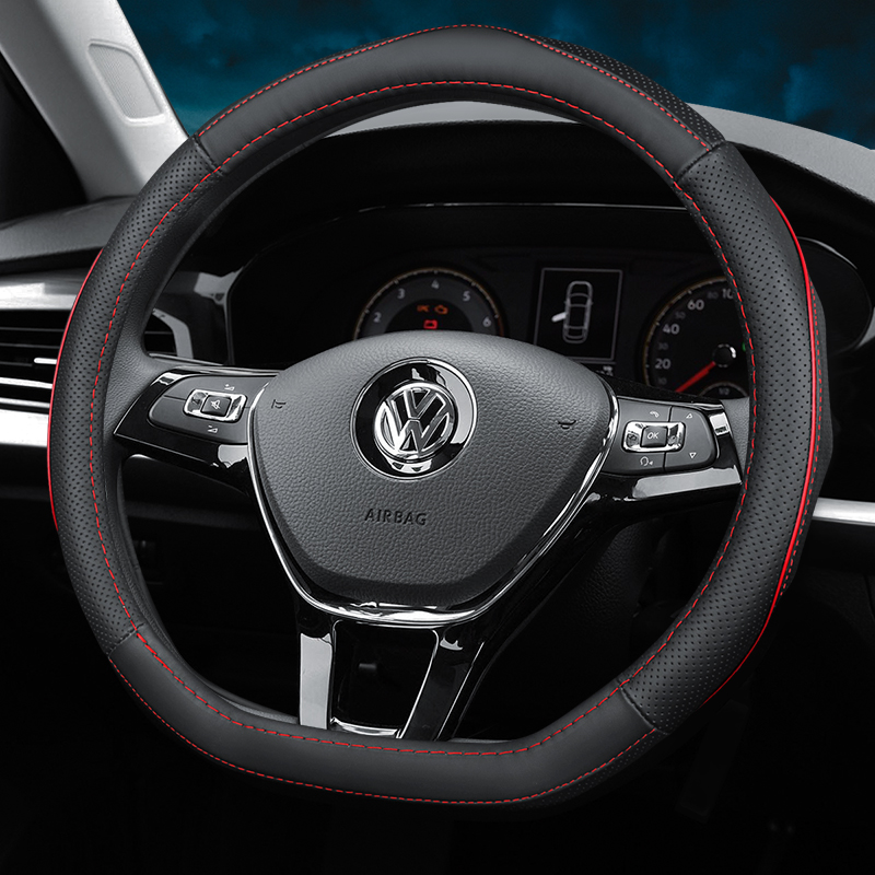 Volkswagen Lavida Sagitar Magotan Passat leather steering wheel cover summer men's car handle cover for all seasons