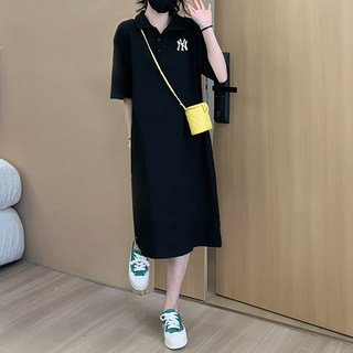 Lapel Dress 2025 Summer New Women's Design Long Dress with a Youthful and Loose Fit, Over-The-Knee Polo Dress Trend