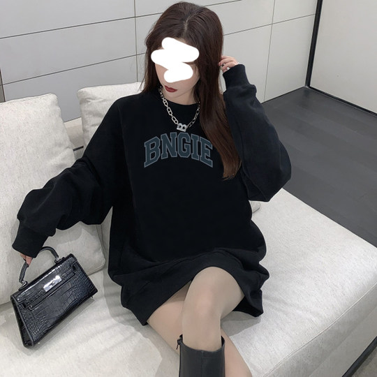 Ins super hot sweatshirt women's autumn and winter oversize round neck student jacket Korean style loose mid-length lazy top